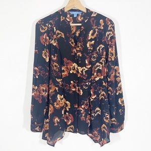 NWOT Simply Vera Vera Wang Floral Button Front Top Blouse Long Sleeves Sz XS